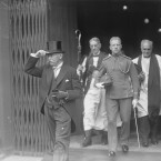 Hyde (in hat) leaving St Patrick's with aide-de-camp Lt Basil Peterson and CoI Archbishop of Dublin Dr Gregg.