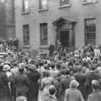 Meanwhile, Eamon de Valera leaves the Presbytery at the Pro-Cathedral, Marlborough Street after a special Mass from Catholic Archbishop of Dublin Dr Byrne.