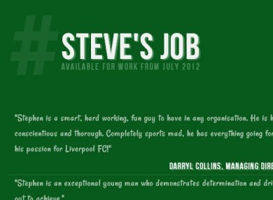 A screengrab of Stephen Cleary's internship campaign appeal