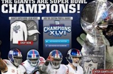 Jumping the gun: A day before the Super Bowl, team’s webpage proclaims Giants winners