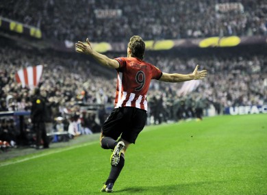 Llorente celebrates the opener.