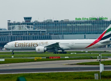 An Emirates Boeing 777 at Dublin Airport.