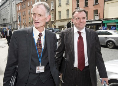 Chairman of the Board at RTE Tom Savage (left) and Director General Noel Curran arrive at Leinster House
