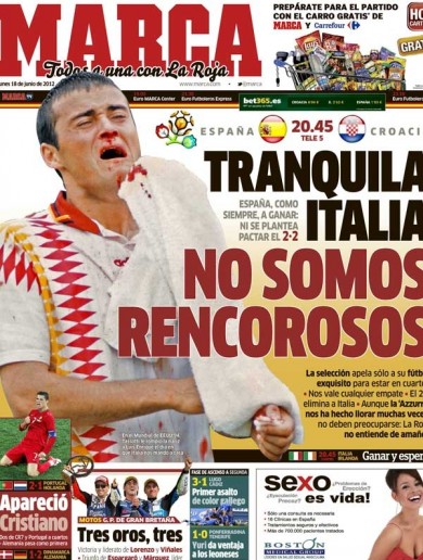 This is Marca’s front page today – ‘Don’t worry Italy, we’re not resentful’
