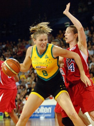 Hollie Grima of the Australian Opals competes against the USA.