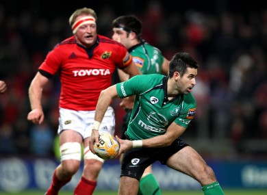 Frank Murphy distributes the ball against Munster last season.
