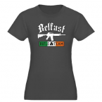 It's a woman's fitted t-shirt. Nice and feminine, see? (RobotFace on cafepress)