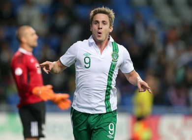 Doyle celebrates scoring the winner against Kazakhstan.