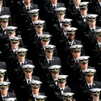 Members of the Navy Midshipmen take to the field before the game.  ©INPHO/James Crombie