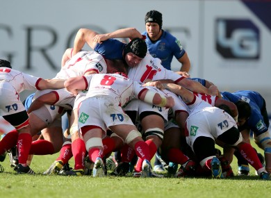 Leinster's Mike Ross in a scrum.