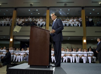 Mitt Romney gives a foreign policy speech at Virginia Military Institute earlier today.