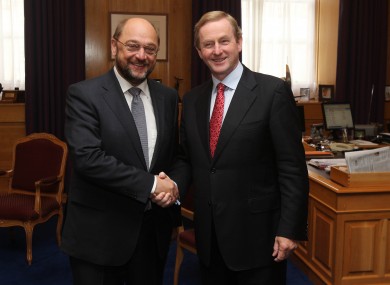 Taoiseach Enda Kenny (right) welcomes president of the European Parliament Martin Schulz to Government Buildings on a previous visit