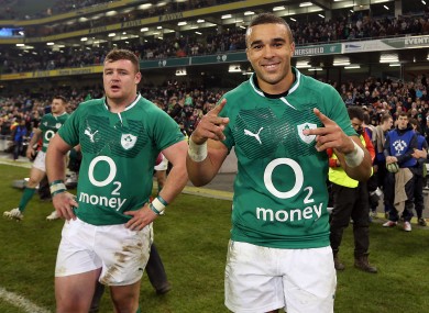 Simon Zebo (right) and David Kilcoyne celebrate Ireland's win.