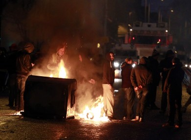 A burning barricade on the Newtownards Road area of Belfast last night