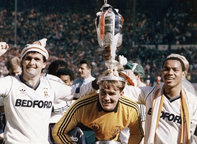Luton Town celebrate their win over Arsenal in 1988.