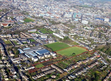 An aerial shot for the former Nemo Rangers site up for sale (outlined in red)
