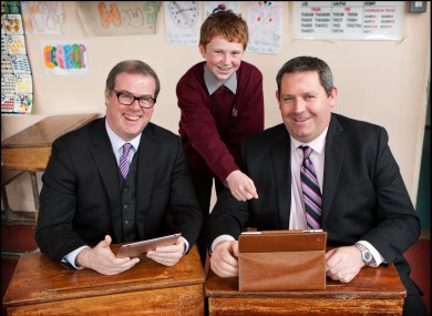 Jordan Casey with Lar Power, Director of Services at Waterford City Council, and Ciaran Cullen, CEO Waterford City Enterprise Board, at De la Salle College in Waterford.