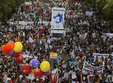 An anti-austerity march in Spain, which had one of the largest decreases in employment.