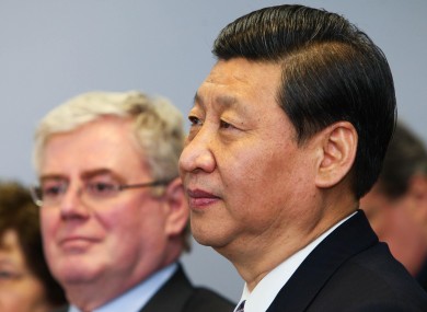 Eamon Gilmore with Chinese president Xi Jinping during his visit to Ireland