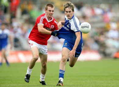 Shea Hamill of Tyrone with Adam Treanor of Monaghan.