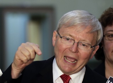 Australia's Prime Minister Kevin Rudd gestures at a press conference in Sydney