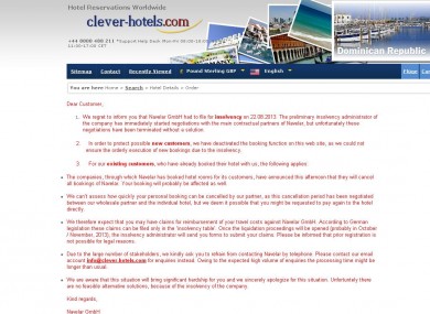 The statement on the Clever Hotels website