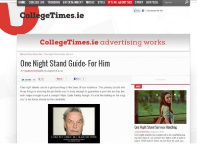 Screengrab of the offensive article on CollegeTimes.ie
