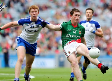 Mayo's Liam Irwin and Mark Magee of Monaghan.