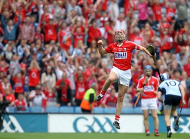 Lorcan McLoughlin celebrates at the full time whistle.