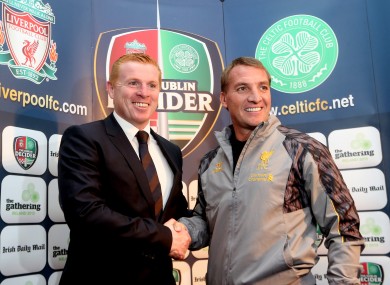 Rodgers and Celtic boss Neil Lennon meet ahead of the Dublin Decider at the Aviva Stadium.
