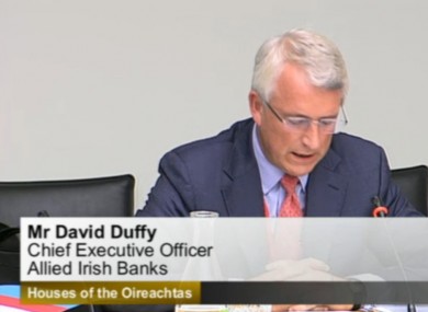 AIB CEO David Duffy appearing before the Oireachtas Finance Committee this afternoon.