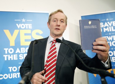 Enda Kenny speaking at the launch of Fine Gael's referenda campaigns today