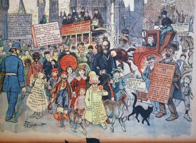 Detail of a drawing by American comic artist Richard Felton Outcault called The Yellow Kid, made for the New-York Journal, and part of the Paris exhibition.