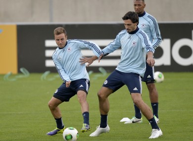 Germany's Mario Goetze, Mats Hummels and Jerome Boateng in training this week.