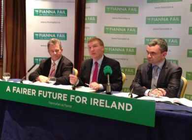 Fianna Fáils's Seán Fleming, Michael McGrath and Dara Calleary launching the party's pre-Budget submission today.